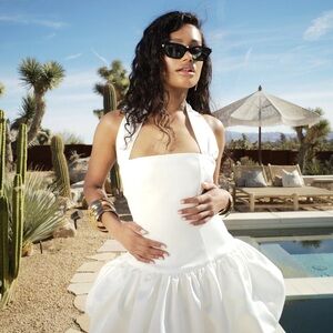 DELFI COLLECTIVE Mia Elegant White Halter Mini Bridal Bachelorette Party Dress M